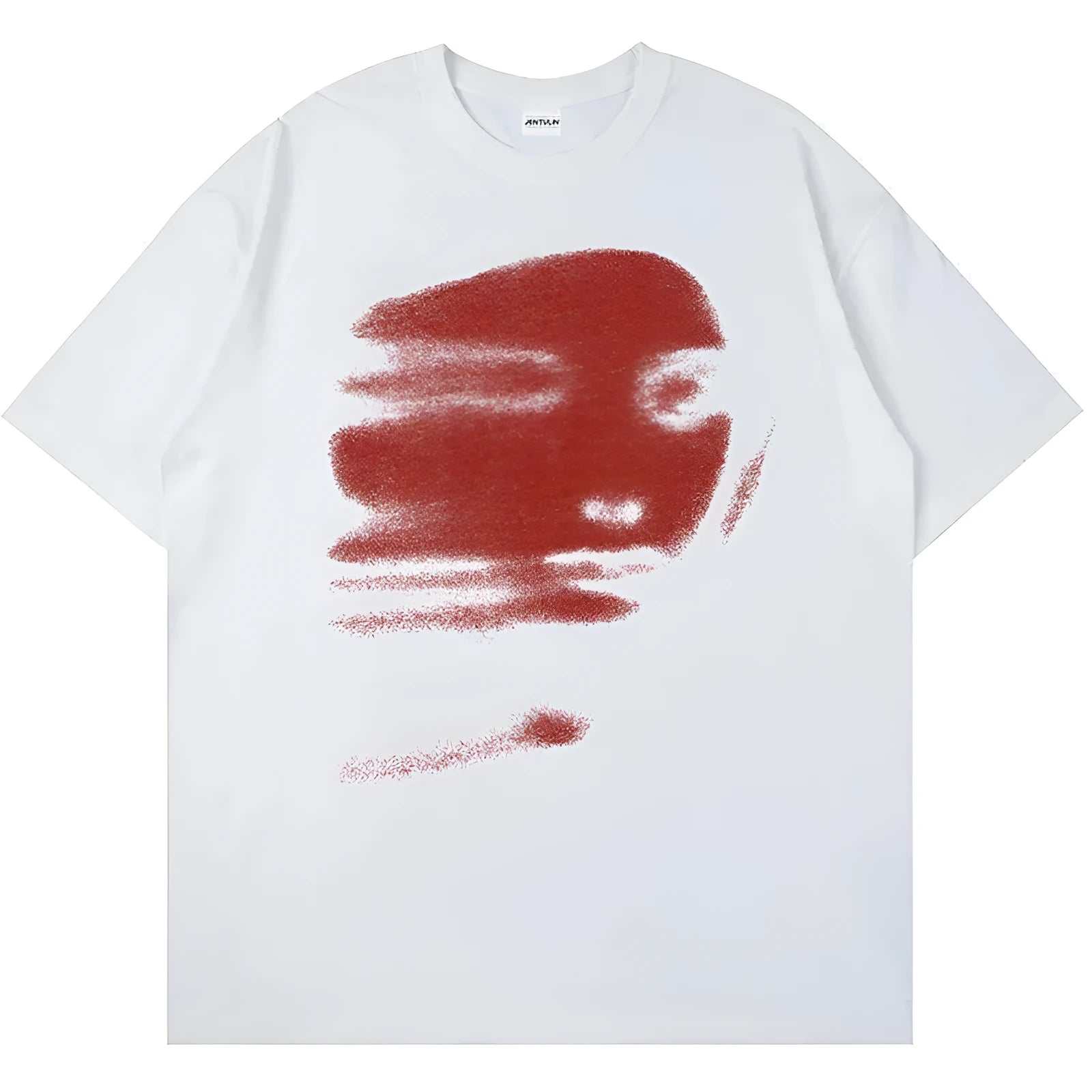 White cotton loose fit short sleeve T-shirt with round neckline on hanger