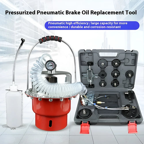 5 litre pneumatic brake fluid replacement machine with manual pressure regulator and transparent drain pipe for workshop brake bleeding