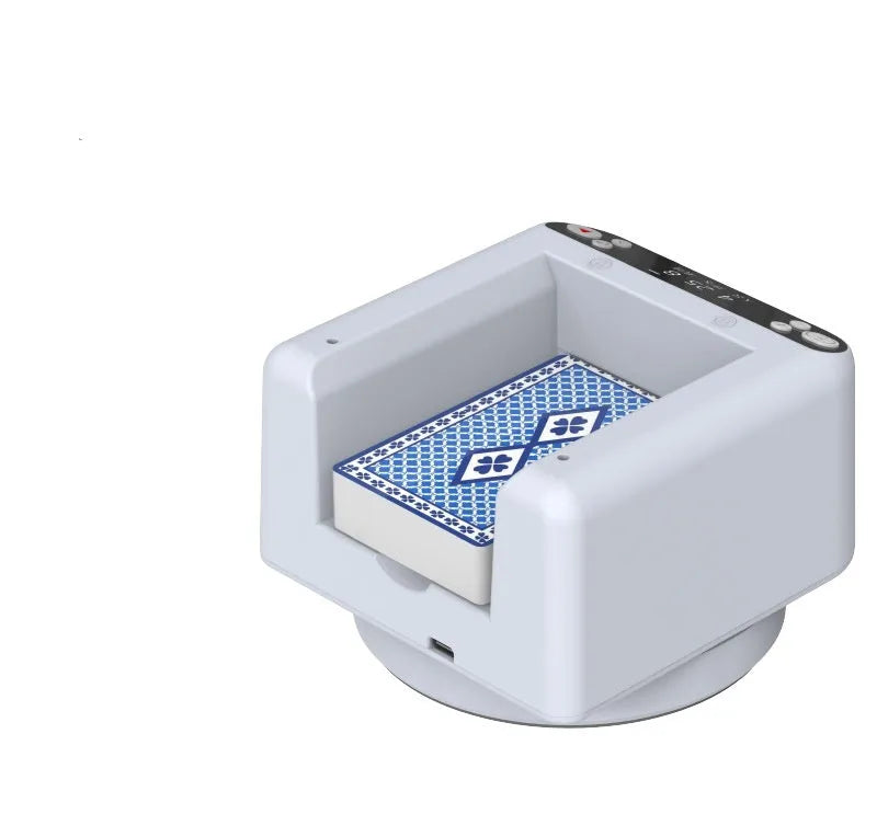 Third generation automatic dealing device for poker games with plastic construction and card dispensing mechanism