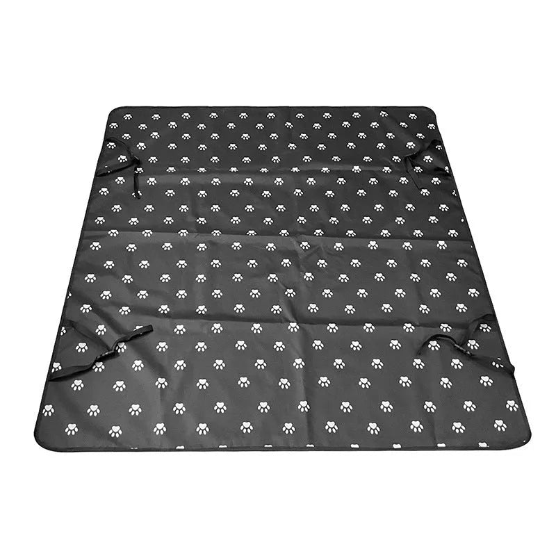 Waterproof car rear seat pet mat with non-slip backing in grey with dog footprint pattern
