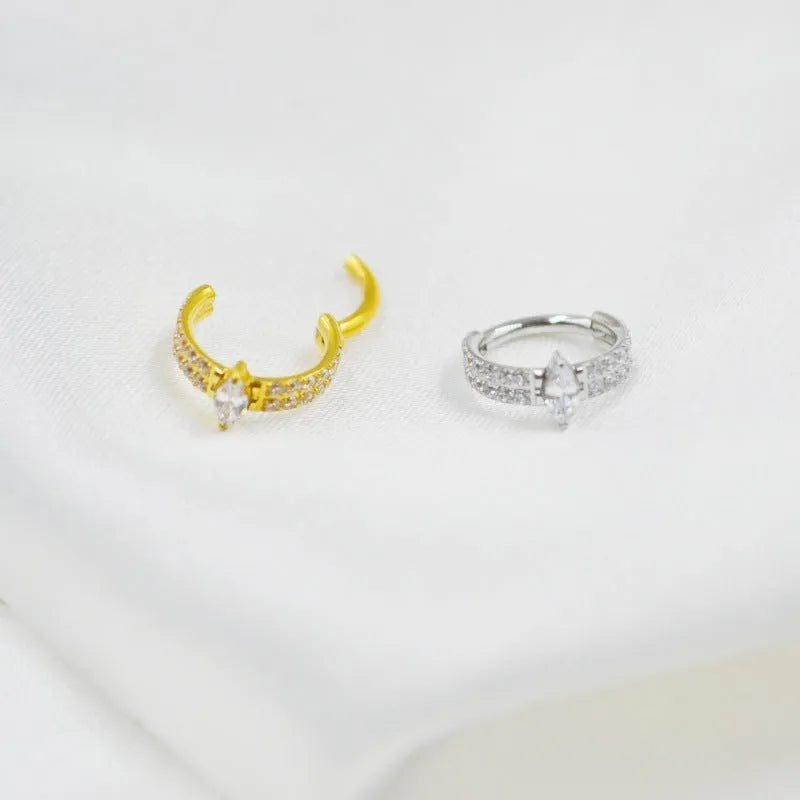 316 titanium steel heart shape earrings with full diamond appearance in silver and gold colours