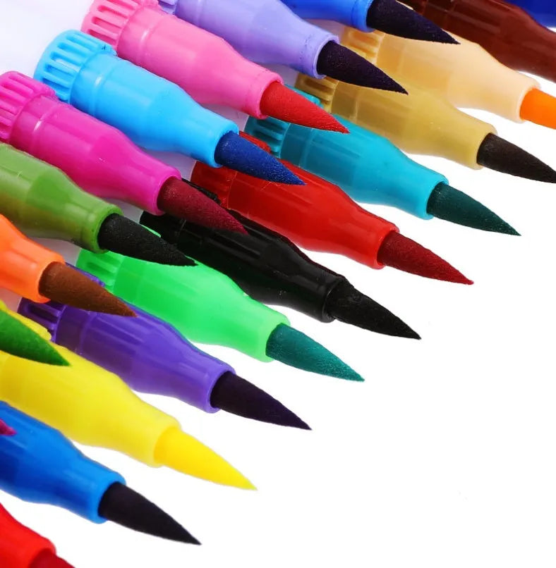Set of watercolour pens in multiple colours arranged by shade for art and promotional use