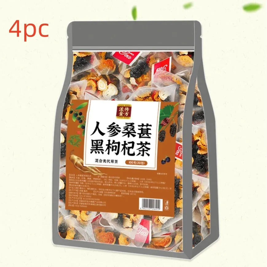 Box of Ginseng Black Wolfberry Tea showing 40 individual 5g tea sachets
