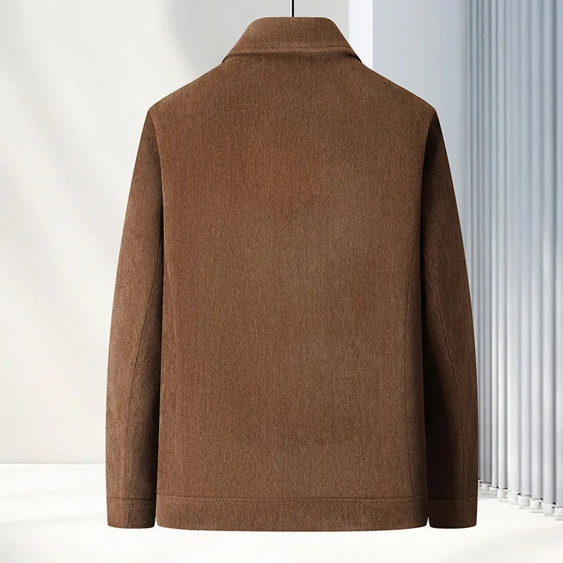 Men's slim fit lapel jacket in vinyl fabric available in black, brown, caramel and dark blue colours