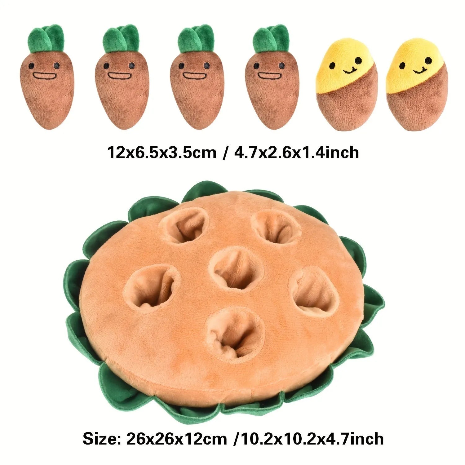 Yellow interactive dog puzzle mat with hidden squeaky plush toys for slow feeding and foraging games.