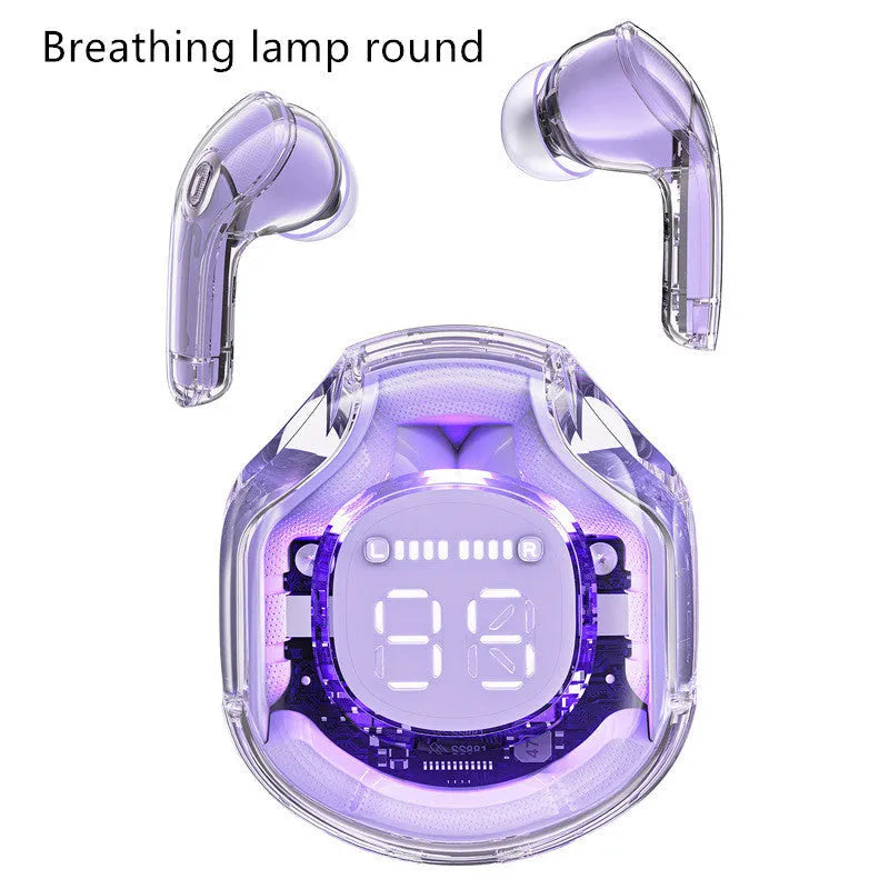 Wireless Bluetooth in-ear headset shown in multiple colours including sky blue and violet on a white background.