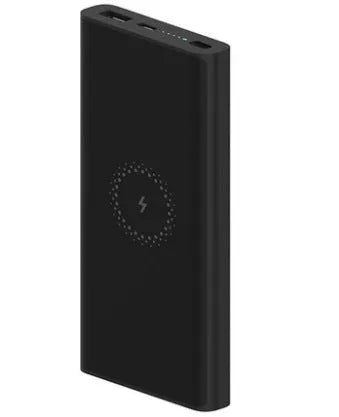 White large capacity 10000mAh power bank with USB port on a wooden table