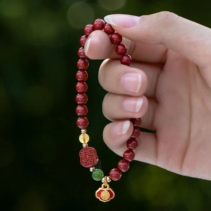 Emperor sandstone cinnabar bracelet with fu character engraving in new Chinese style