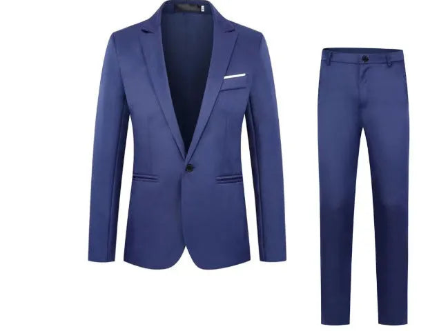 Men's loose fit acetate fibre wedding suit jacket in multiple colours on a size chart background