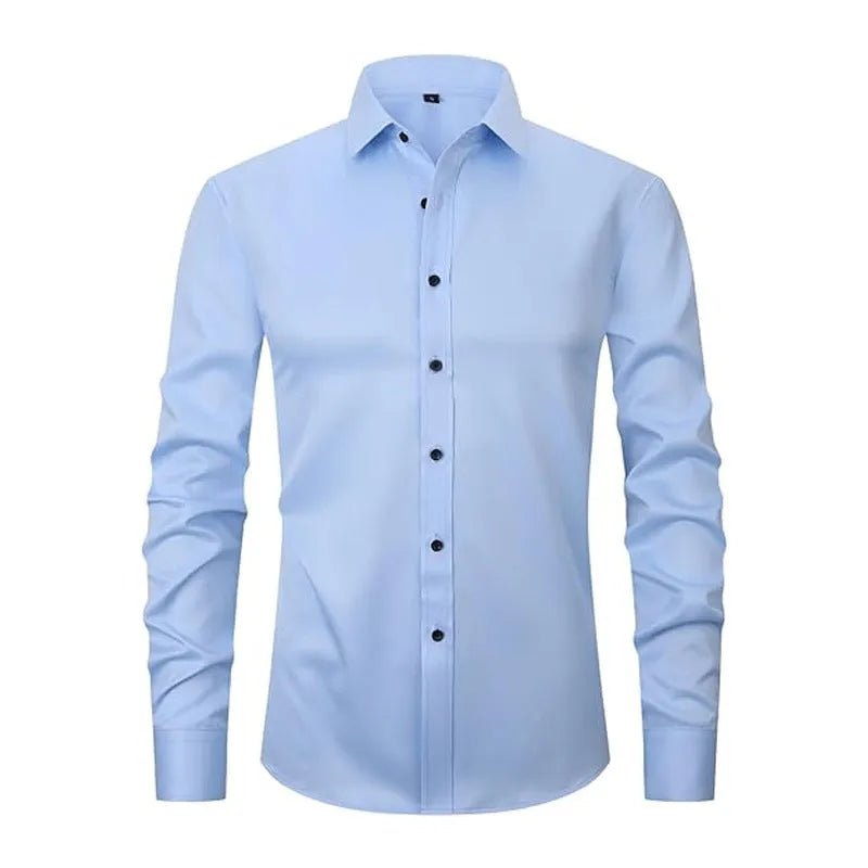 Men's long sleeve polyester stretch work shirt shown in multiple colour options