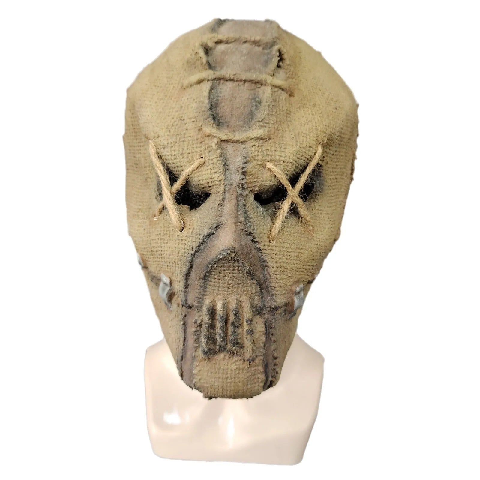 Latex Halloween mask with detailed scar skull design shown from front, suitable for adult wear