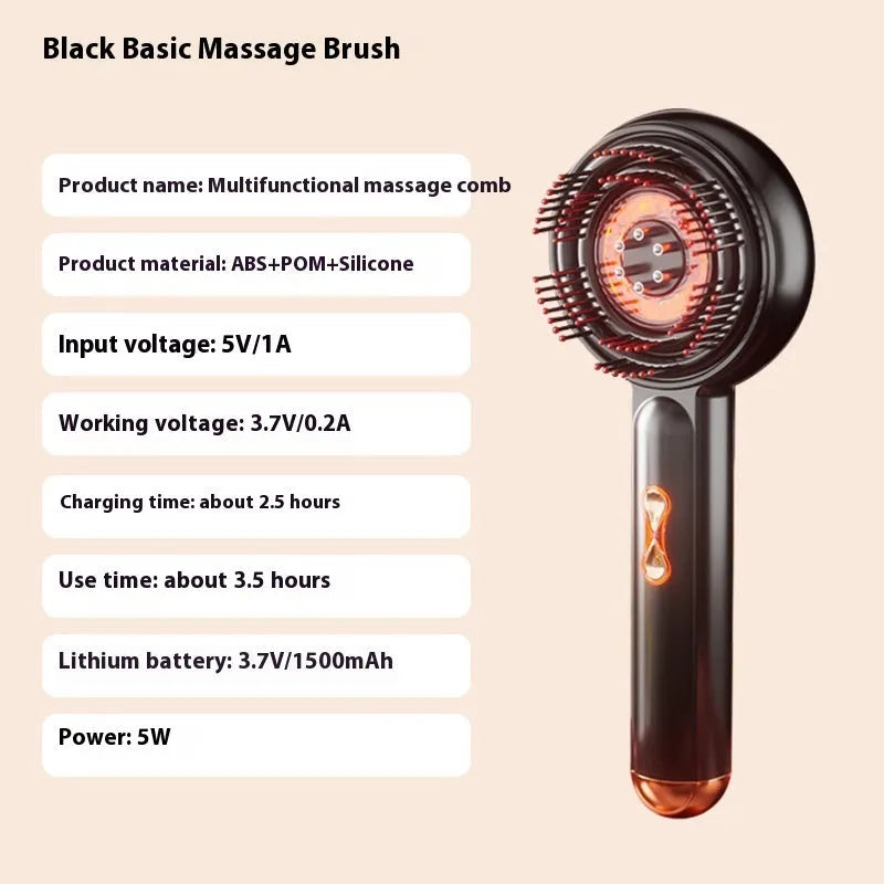 Rechargeable red and blue LED scalp massage hair comb with Type-C charging port
