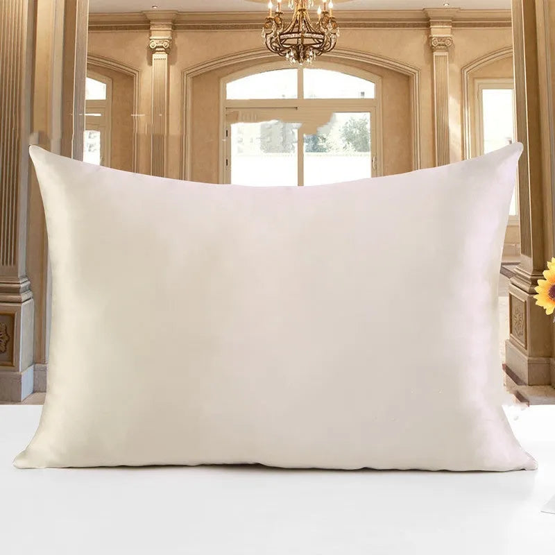19 M double-sided Mulberry silk pillowcase in apricot colour, shown in three size options.