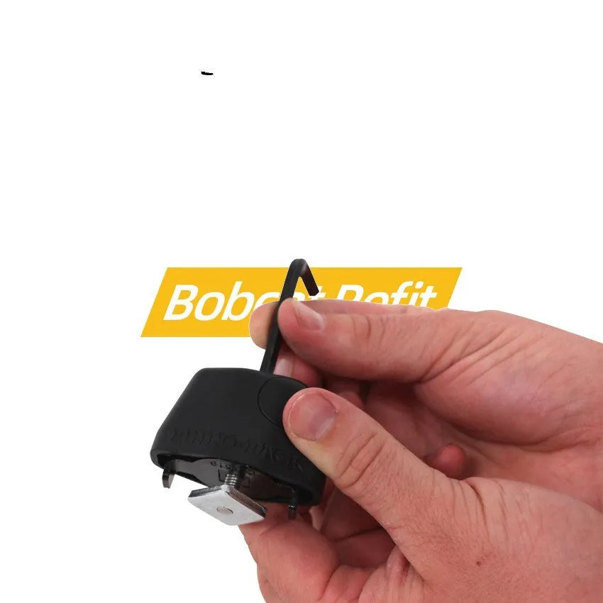 Roof platform steel cable lock with plastic sheath shown securing a ladder, highlighting no-punch installation.