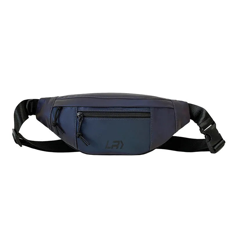Blue reflective crossbody cycling shoulder bag made from Oxford cloth with open pocket