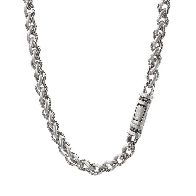 Men's titanium steel keel chain necklace with large hemp flowers design in antique silver colour.