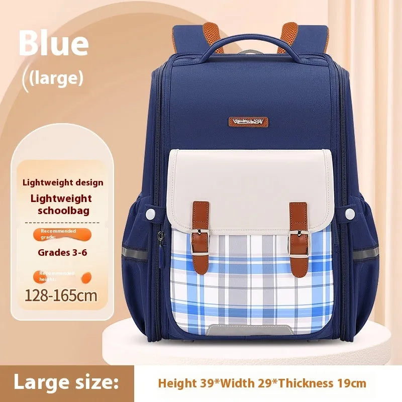 Lightweight Oxford cloth student school backpack in navy blue, designed for grades 5-6 with large capacity.