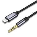 Nylon braided audio cable showing black and silver colour options with length measurement indicators