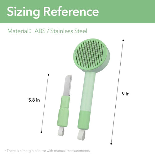 Green 2-in-1 pet grooming brush with stainless steel teeth for cats and dogs measuring 17.5cm