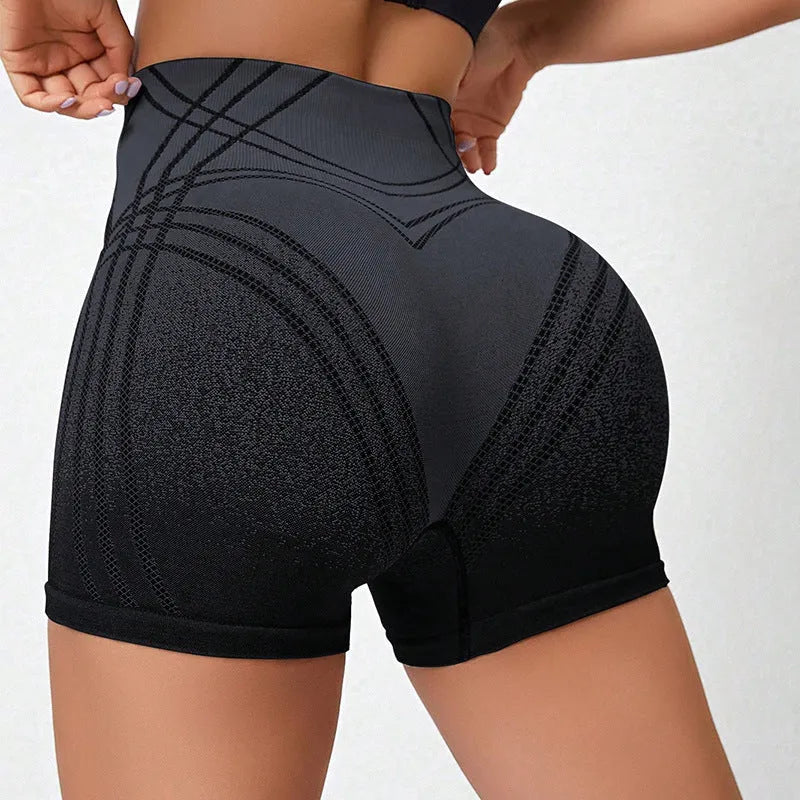 Women's high-waisted gradient fitness shorts in brown colour for yoga and running