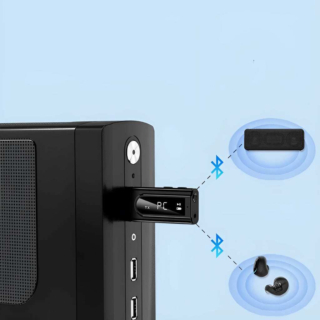 Black USB car FM Bluetooth receiver for wireless audio streaming and MP3 playback in vehicles