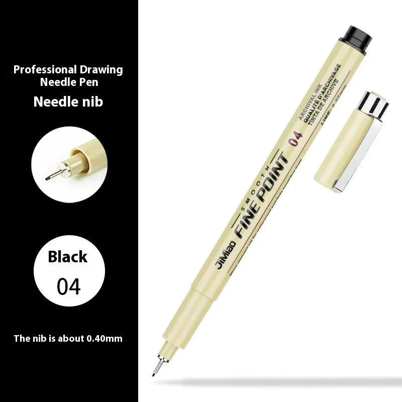 Needle drawing pen with waterproof hook line art cartoon design and hand-drawn syringe sketch styles