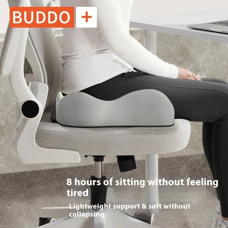 Memory foam waist rest seat cushion for office chairs shown in blue and grey colour combination
