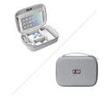 Black and grey EVA digital storage bag with handbag shape for organising headphones and cables.