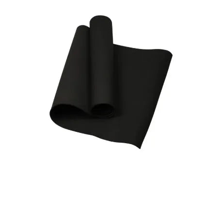 Red EVA yoga mat with textured anti-skid surface, shown rolled and unrolled.
