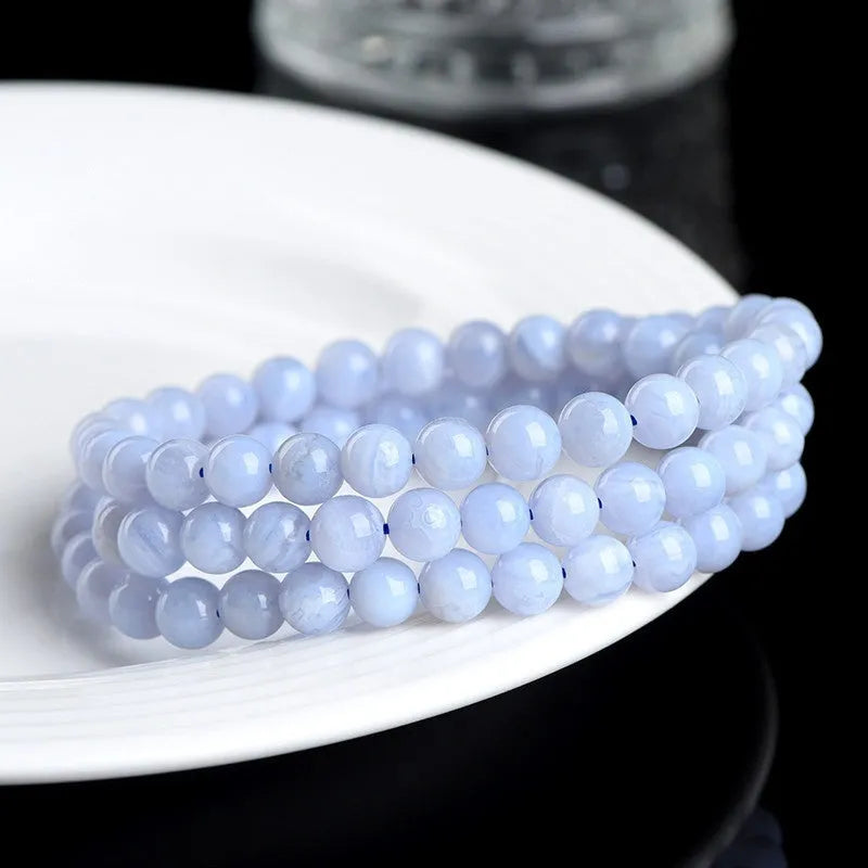 Blue agate beaded bracelet with natural striped patterns, 6-6.8mm beads