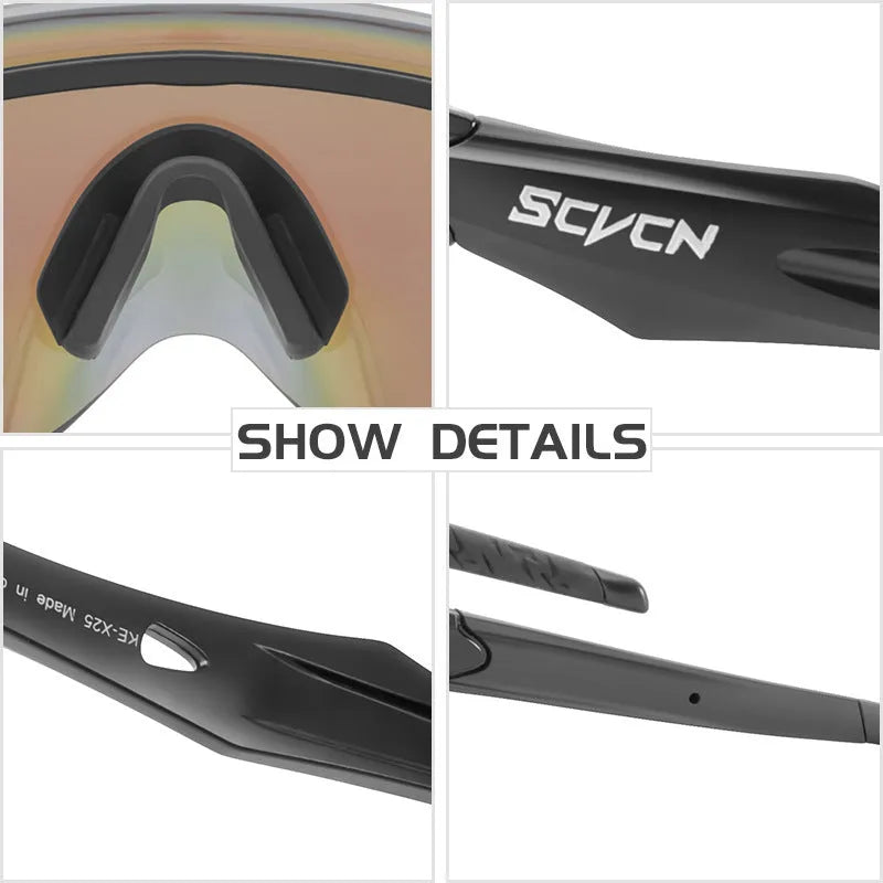 TR frameless windproof sports goggles with a colourful integrated lens, shown in multiple style colours.