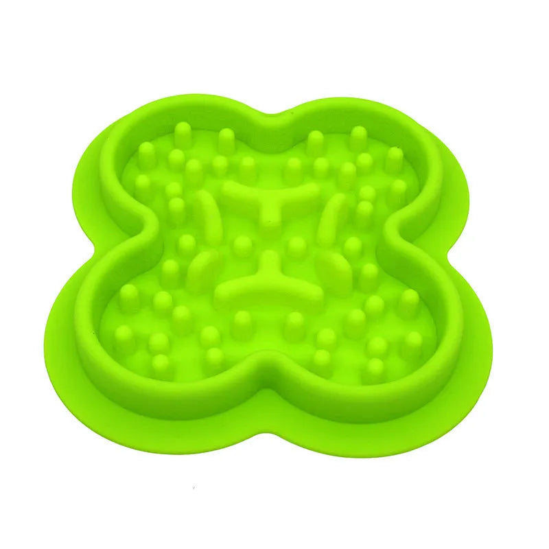 Silicone pet licking pad with textured surface in various colours measuring 19cm by 21cm for slow feeding
