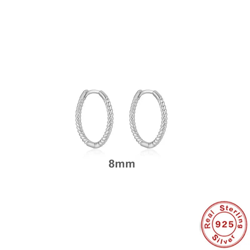S925 sterling silver twisted string round ring geometric earrings for women on a white background.