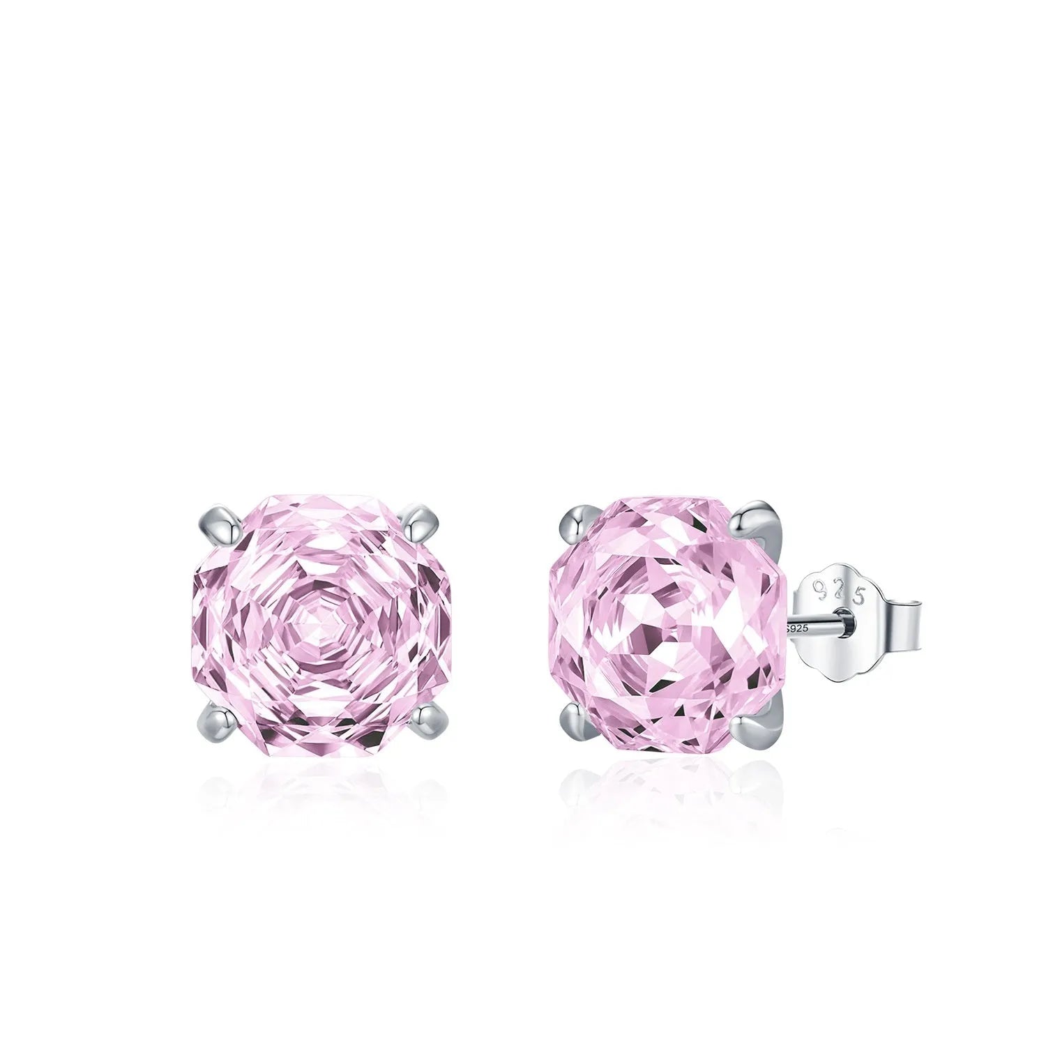 Pink S925 sterling silver rose flower stud earrings for women in 6mm and 8mm sizes.