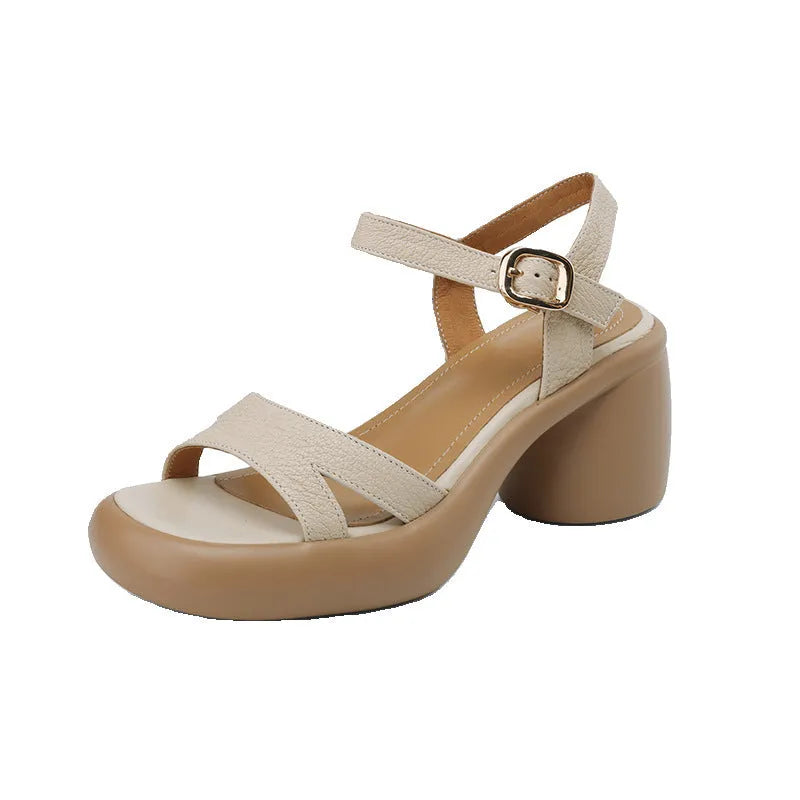 Women's open toe platform outdoor sandals in apricot colour with microfiber upper