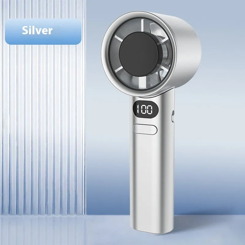 USB rechargeable handheld personal fan with six plastic blades in silver colour