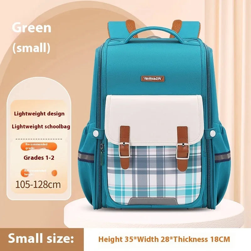 Lightweight Oxford cloth student school backpack in navy blue, designed for grades 5-6 with large capacity.