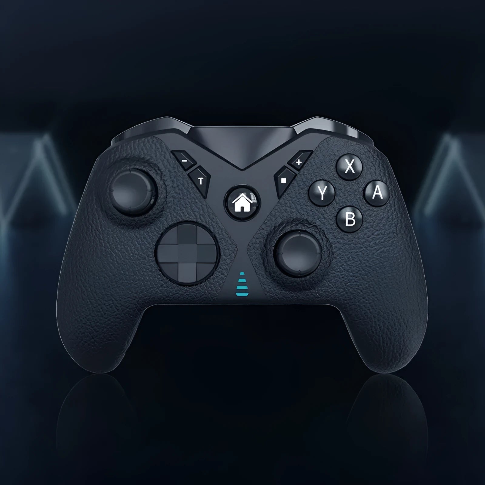 Black wireless Bluetooth game controller with leather texture for Nintendo Switch and mobile phones