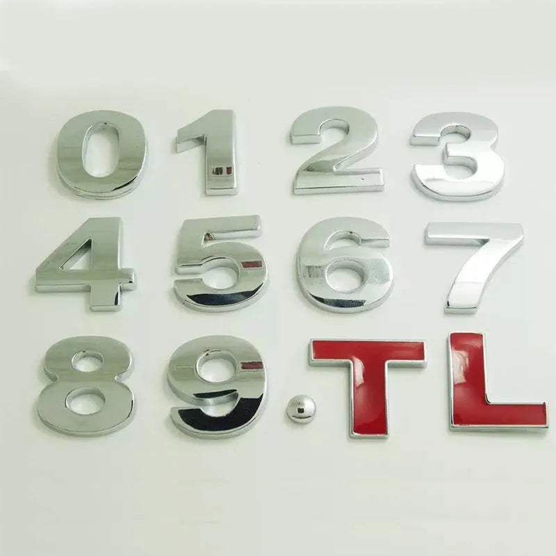 Zinc alloy 3D car bumper sticker showing raised metal letter design