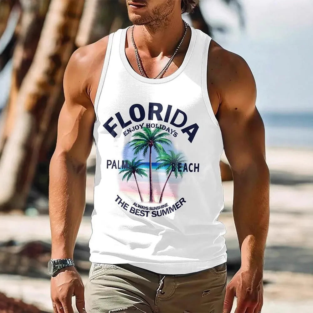 Men's solid colour Hawaiian style sleeveless vest with a 3D printed pattern.