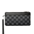 Black men's leather plaid clutch wallet made from cowhide, showing its 20x10 cm size.
