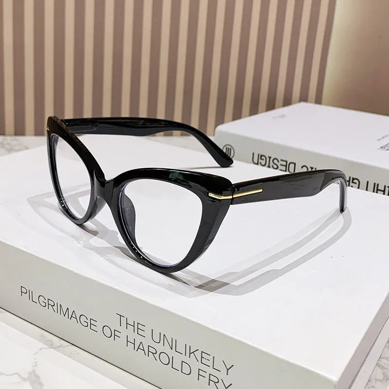 Women's large cat's eye reading glasses with dragon and phoenix decorations on frame in available colours