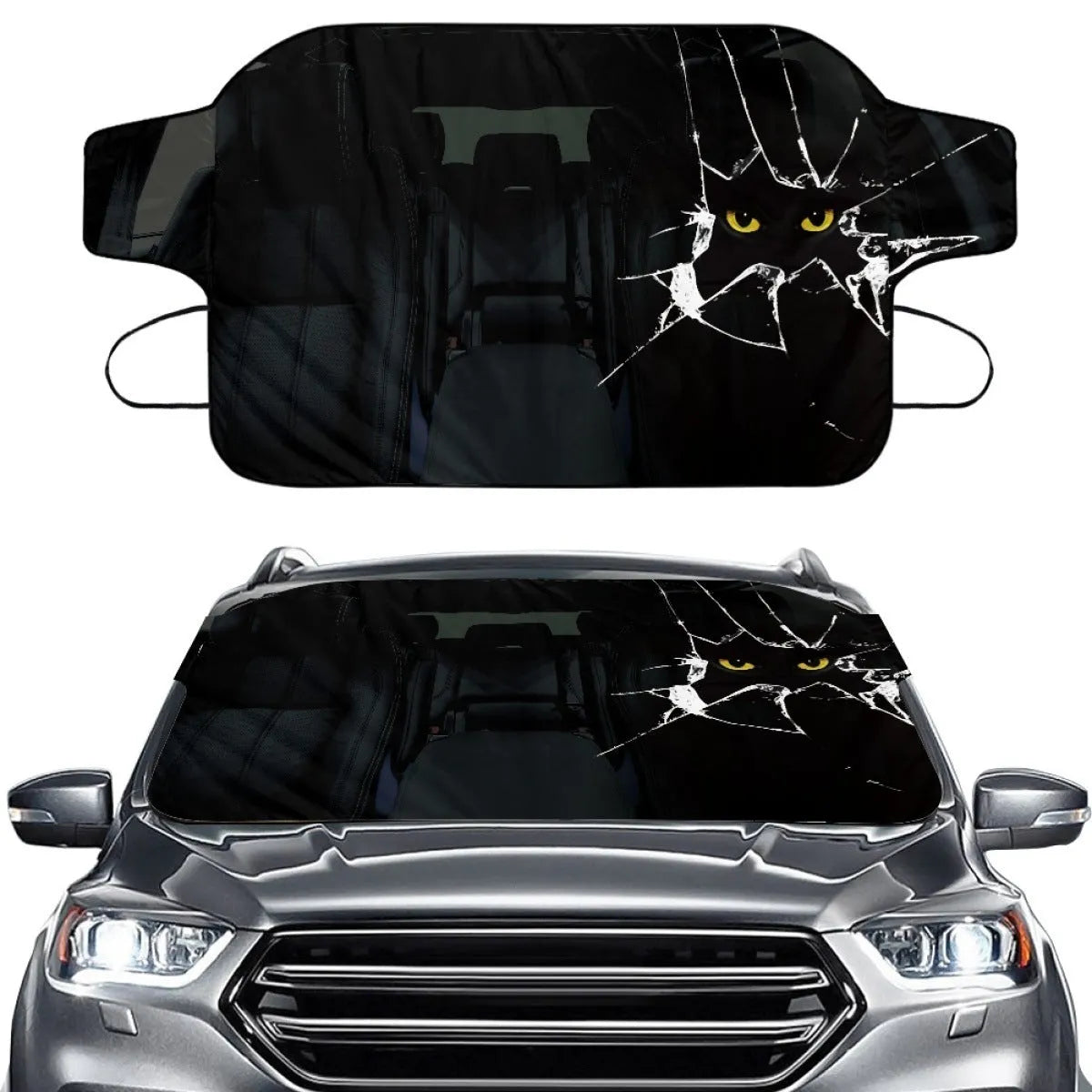Universal car front snow protection cover made of aluminium foam fabric, measuring 130 by 70 centimetres.