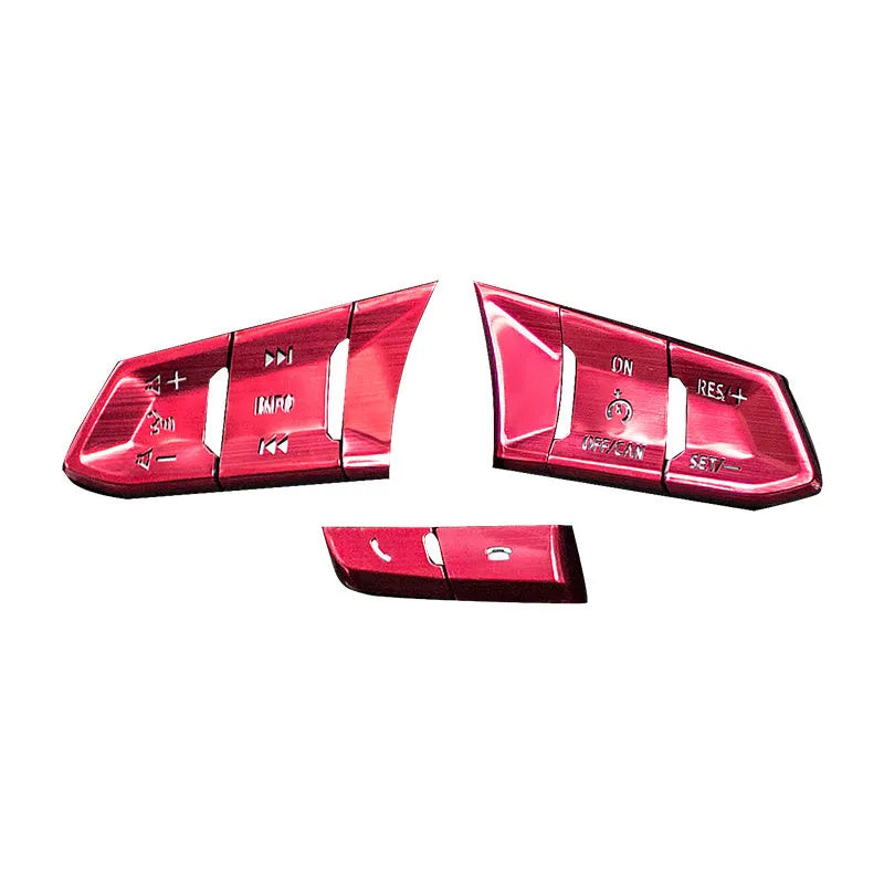 Atz aluminium alloy steering wheel decorative sticker set showing brushed red, silver, and blue hollow buttons