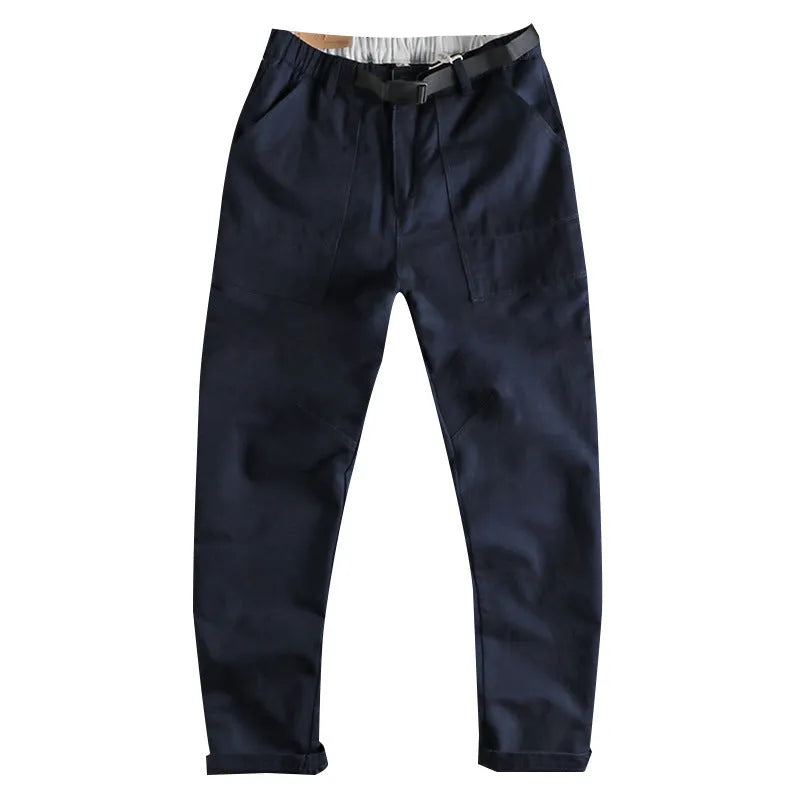 N I buckle belt work trousers with three-dimensional cutting in khaki colour