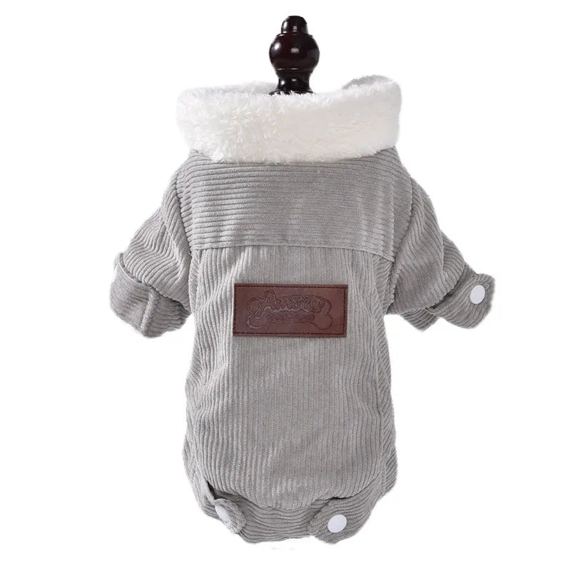 Lambswool grey dog fleece vest with wool lining for winter warmth
