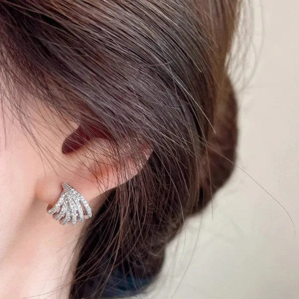 Women's geometric line design earrings with zircon detailing and platinum electroplated finish