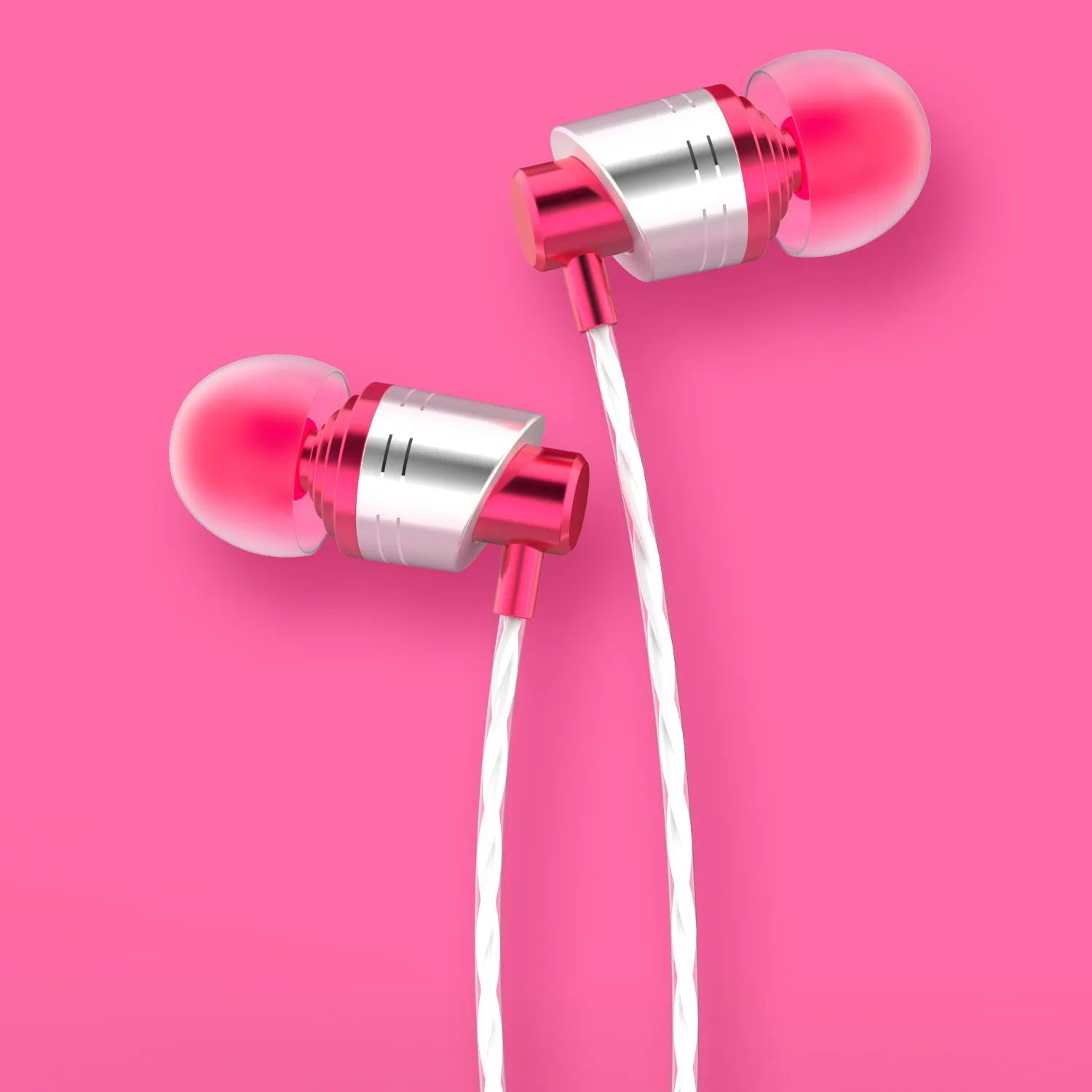 Black, blue, and red in-ear wired headphones with 3.5mm plug, TPE cable, and in-line microphone