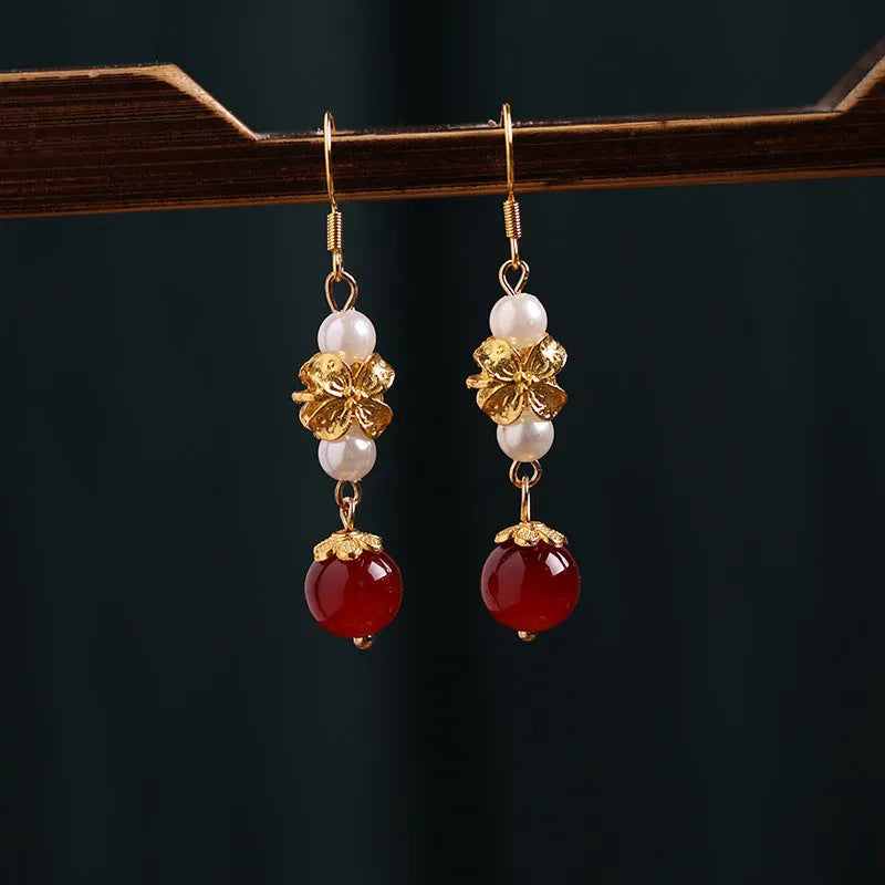 Vintage court style geometric alloy earrings with electroplated 6# colour finish and Han cheongsam inspiration