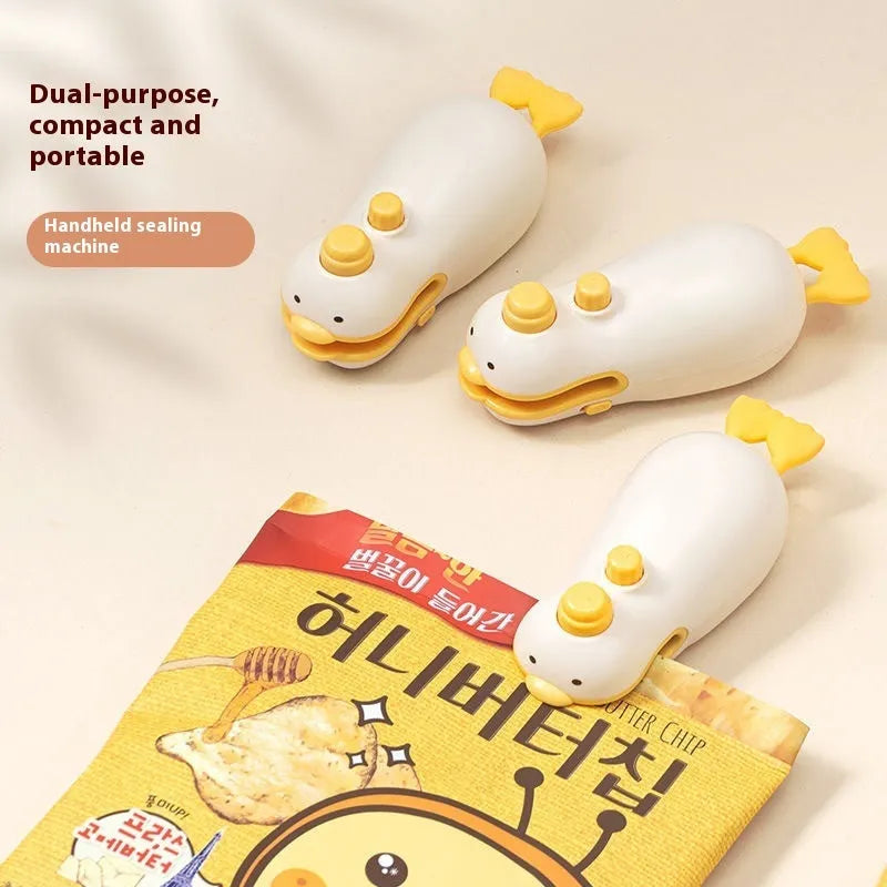 Small yellow duck design rechargeable plastic bag sealing machine with charging cable